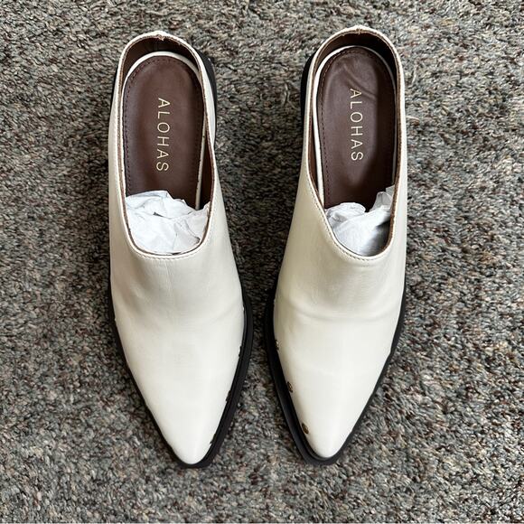 NEW ALOHAS Lorenzo Leather Cream Mules 37 6 - Picture 2 of 12